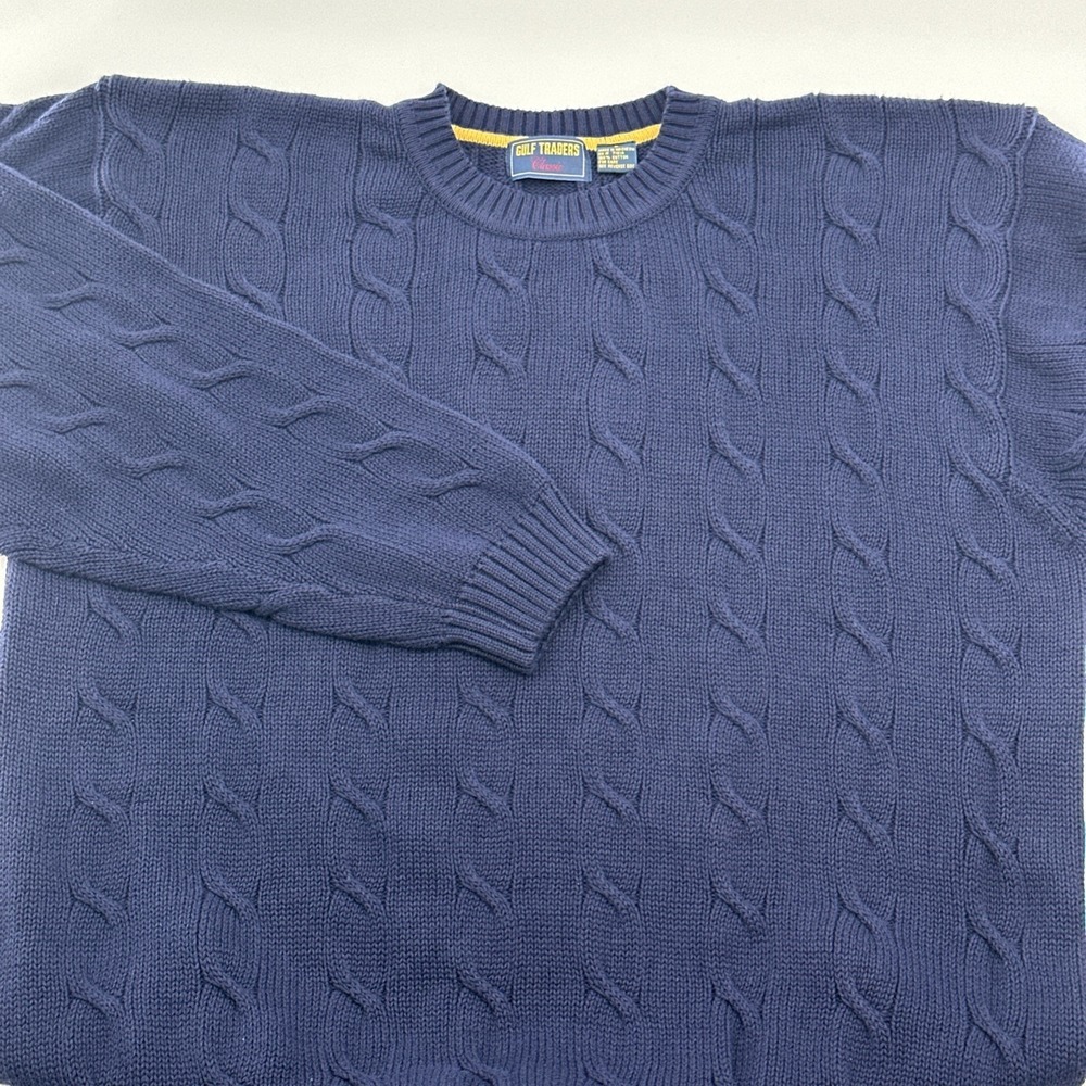 Vintage Gulf Traders Sweater Men's Large Cable Knit Nordic Crewneck 90s L Chunky